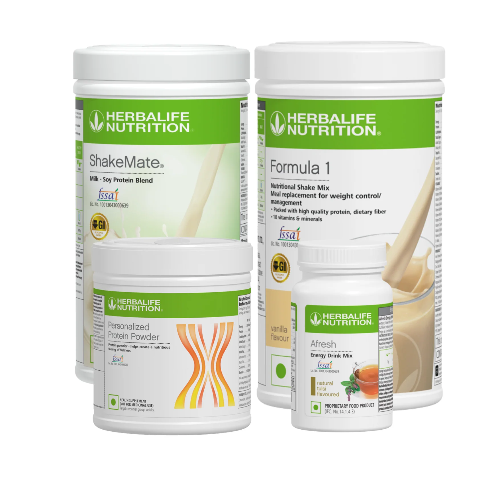 Herbalife Formula 1 Vanilla Nutritional Shake, Shakemate, 200g Protein Powder, and Afresh Tulsi